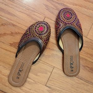 VTG Traditional Jutti Karachi Indian Embroidered Slip On Shoes Womens 7.5 Mules